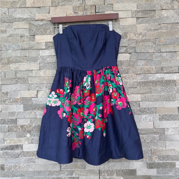Lily Pulitzer Navy Blue Floral Strapless Dress 2 - Picture 6 of 15